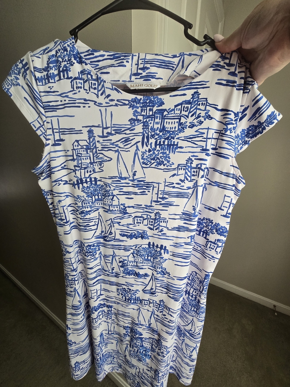 Mahi Gold Blue & White Nautical Print Dress